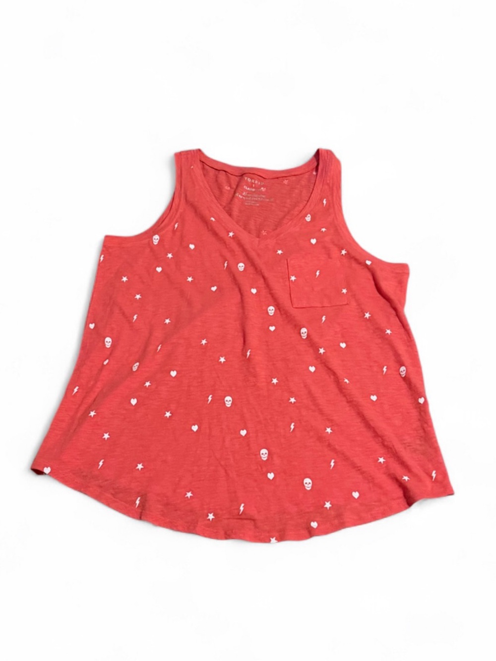 torrid Coral Red Sleeveless Pocket Tank with White Mini Icons